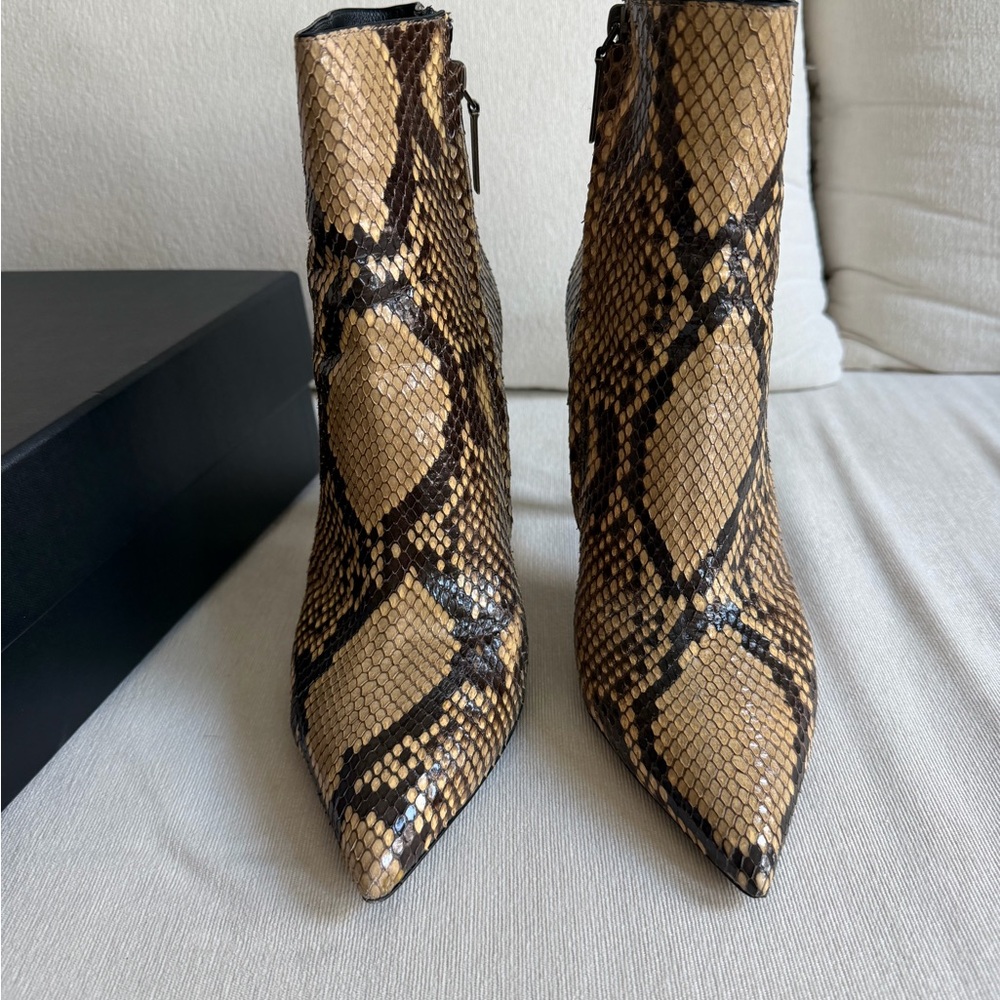 Saint Laurent Brown Snakeskin Ankle Boots